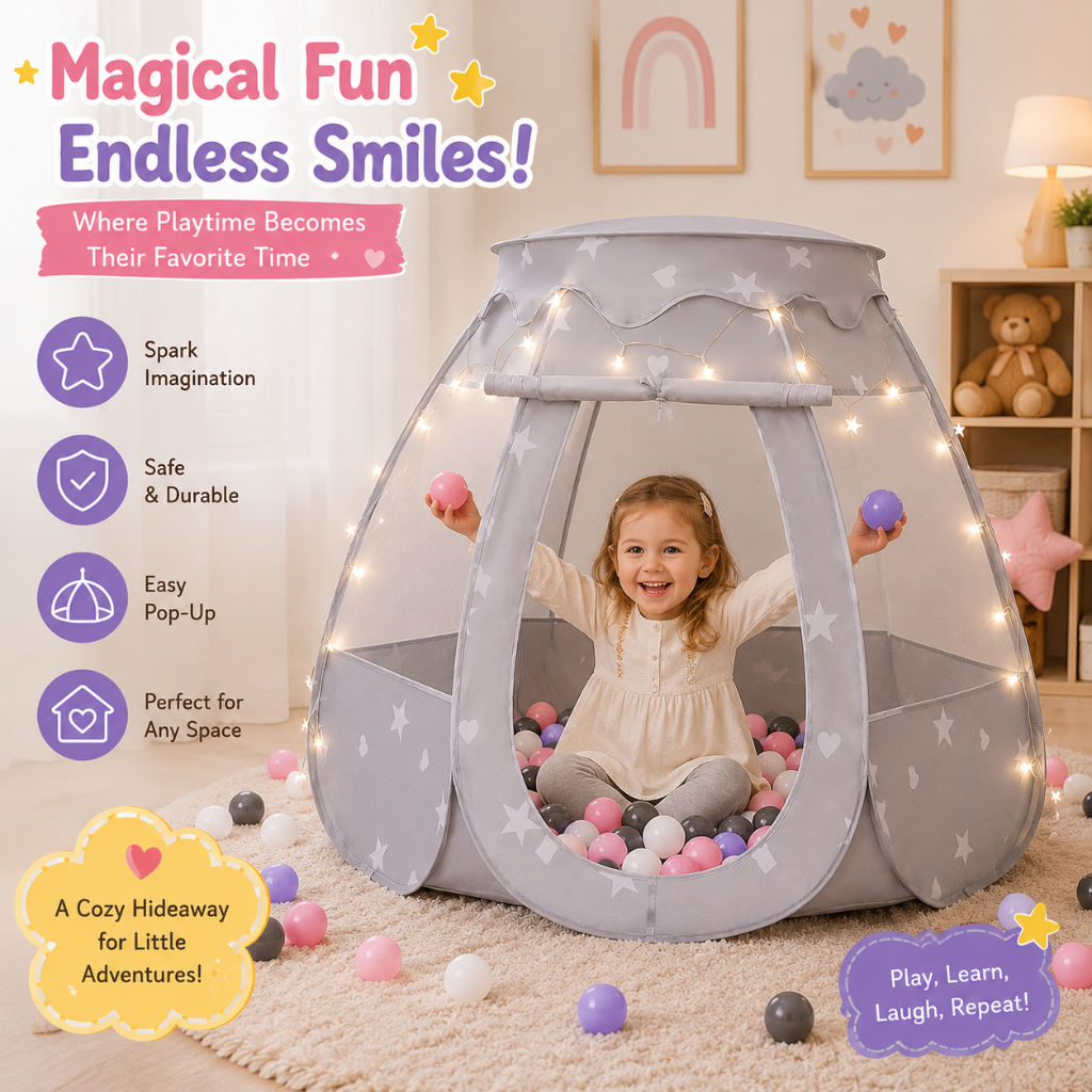 Little Teekie Pop Up Play Tent with Star Lights and Portable Ball Pit