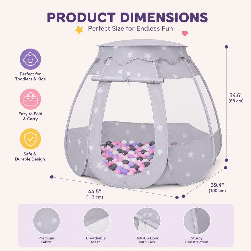 Little Teekie Pop Up Play Tent with Star Lights and Portable Ball Pit
