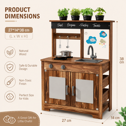 Little Teekie Wooden Mud Kitchen Playset with Sink & Plant Shelf