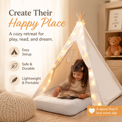 Little Teekie Teepee Tent for Kids [Thickened] with Light String and Inflatable Airbed
