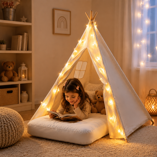 Little Teekie Teepee Tent for Kids [Thickened] with Light String and Inflatable Airbed