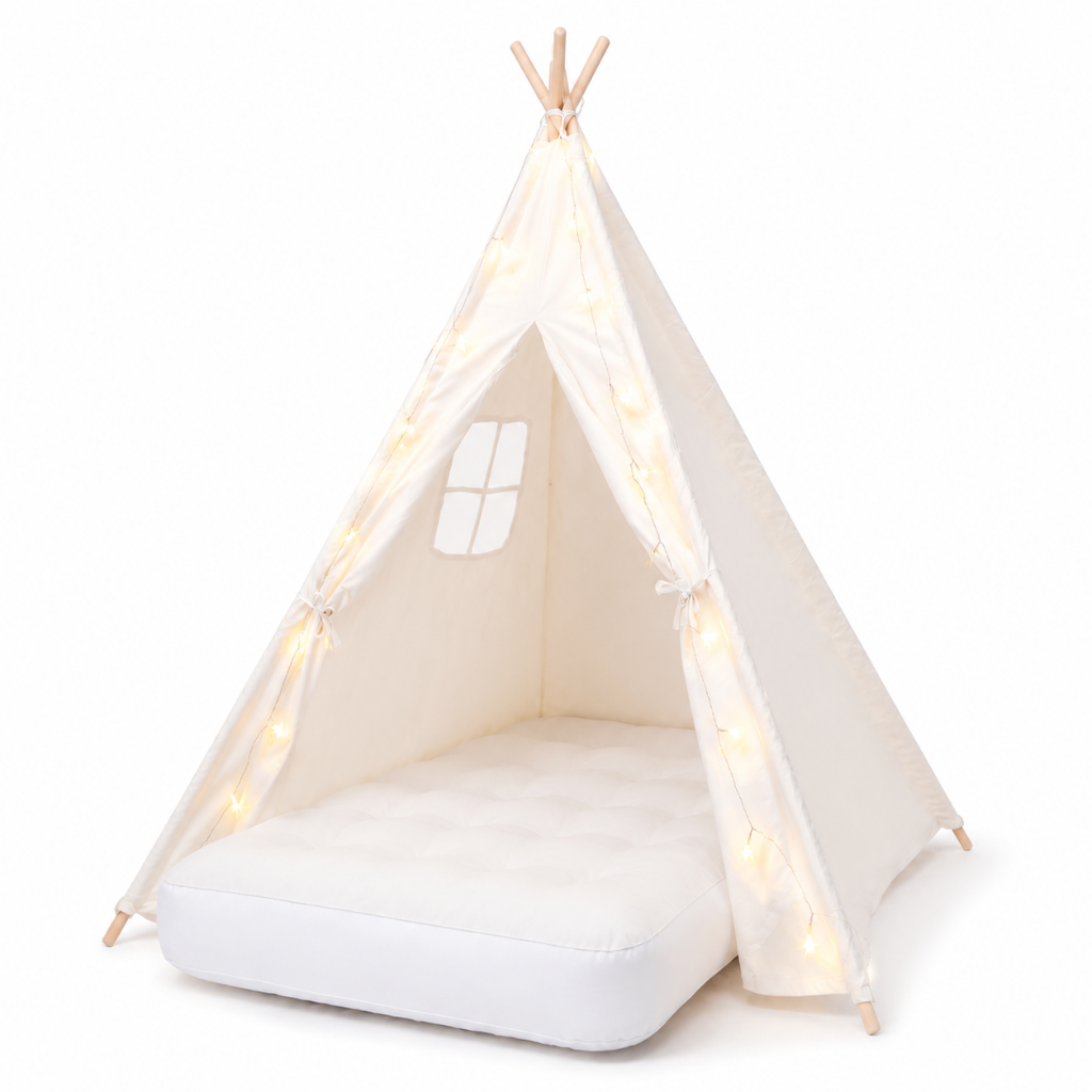 Little Teekie Teepee Tent for Kids [Thickened] with Light String and Inflatable Airbed