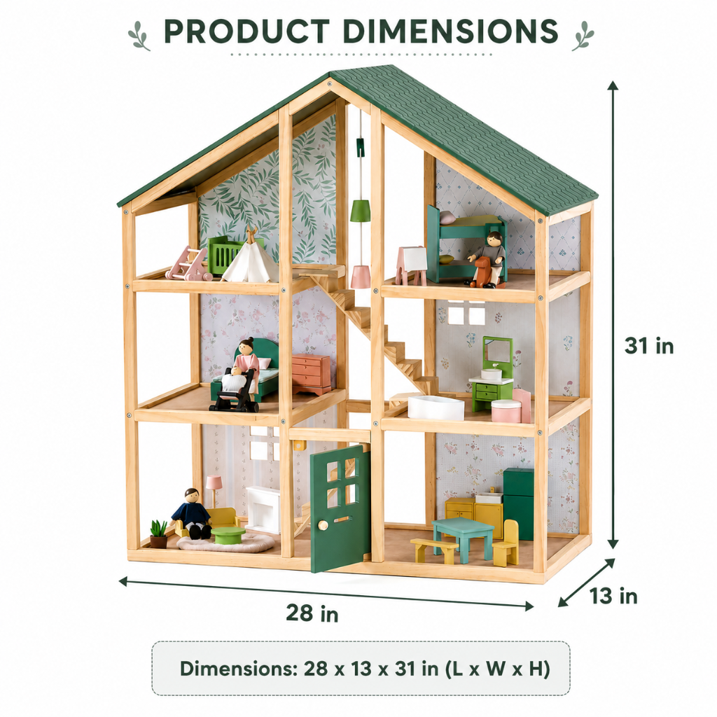 Little Teekie Wooden Dollhouse Playset with Family Figures