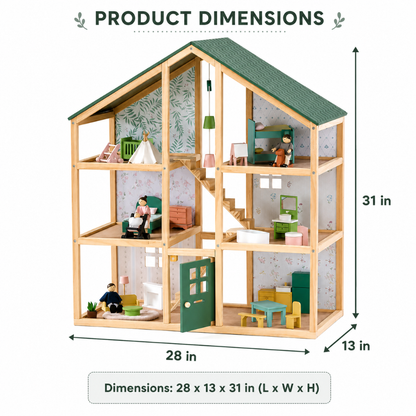 Little Teekie Wooden Dollhouse Playset with Family Figures