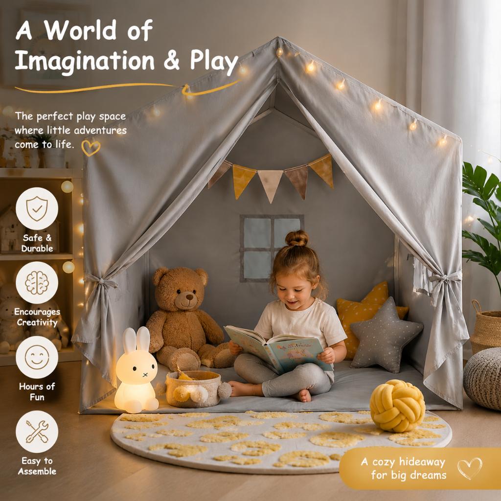 Little Teekie Kids Play Tent with Star Lights and Windows Play House