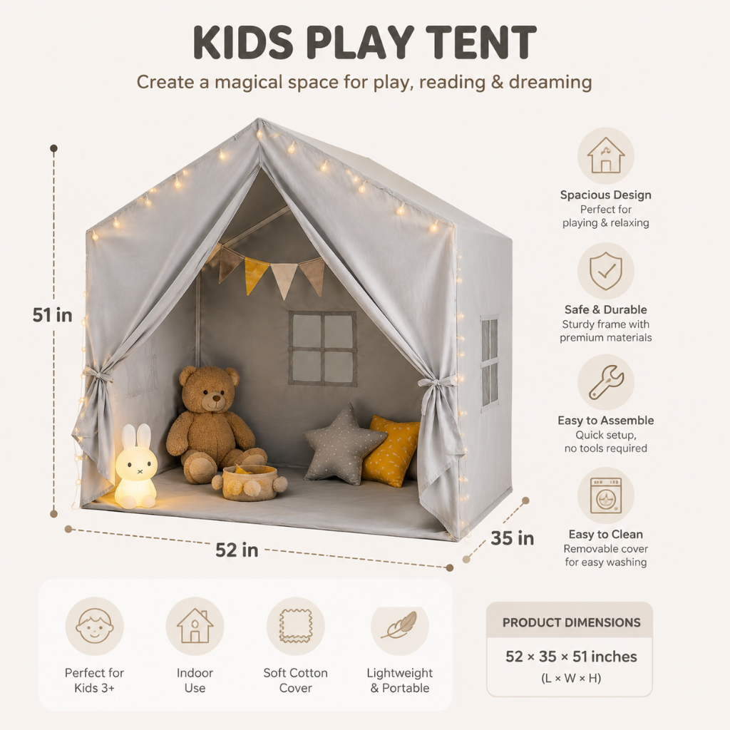Little Teekie Kids Play Tent with Star Lights and Windows Play House