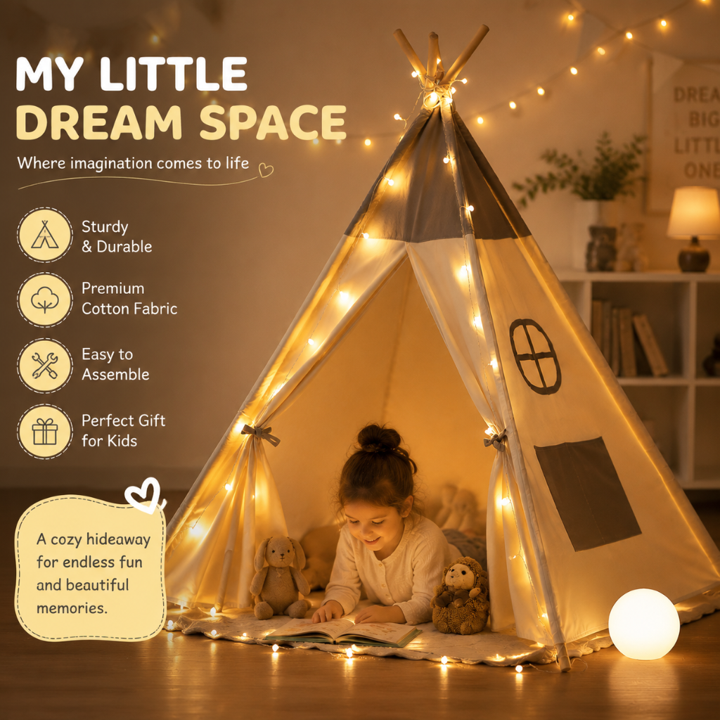 Little Teekie Kids Teepee Tent with Lights and Play Mat