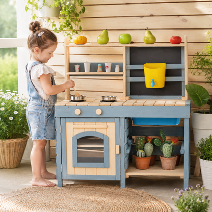 Little Teekie Wooden Mud Kitchen Play Set with Chalkboard