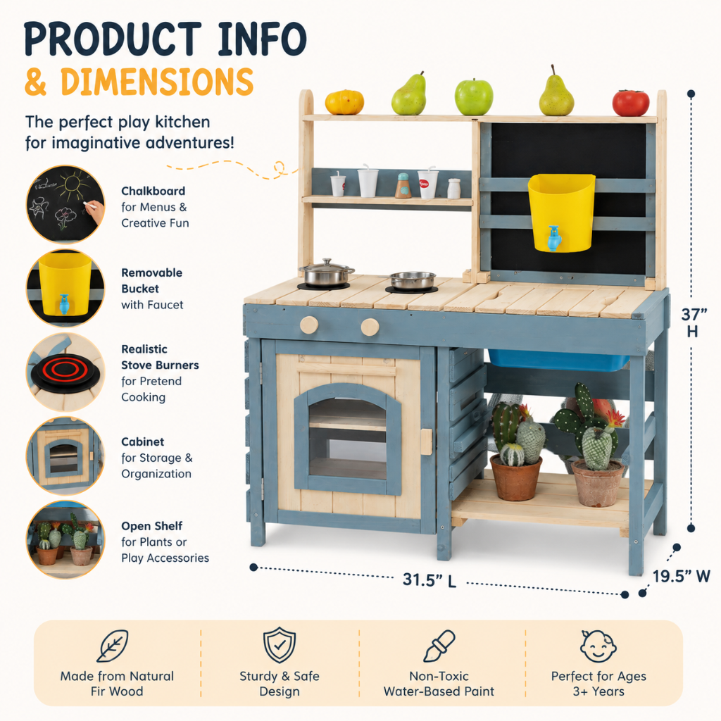 Little Teekie Wooden Mud Kitchen Play Set with Chalkboard