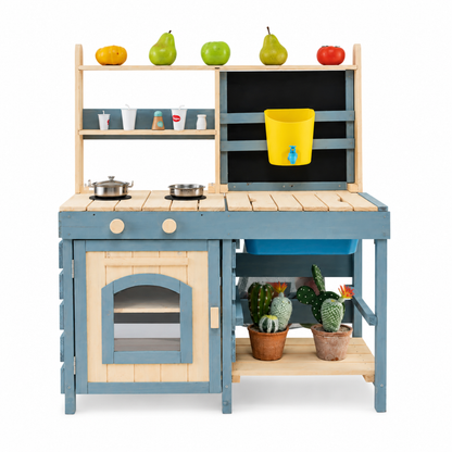 Little Teekie Wooden Mud Kitchen Play Set with Chalkboard