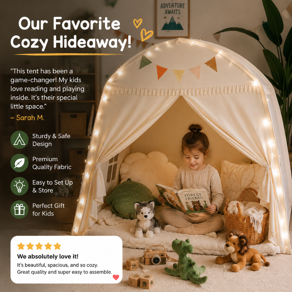 Little Teekie Teepee Tent for Kids with Star Lights and Flags