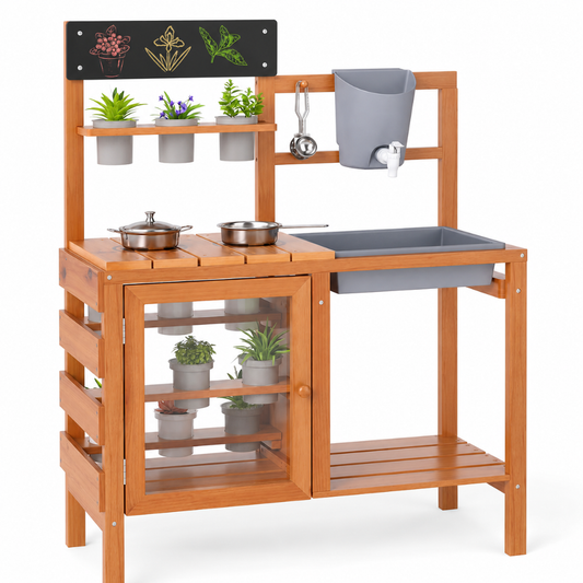 Little Teekies Wooden Mud Kitchen Outdoor Playset for Kids