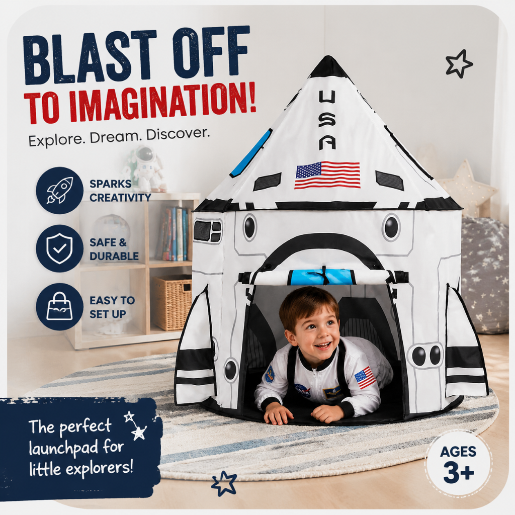 Little Teekie Rocket Ship Play Tent Pop Up Spaceship Playhouse