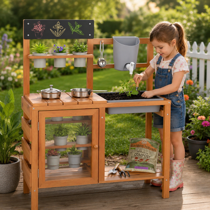 Little Teekies Wooden Mud Kitchen Outdoor Playset for Kids
