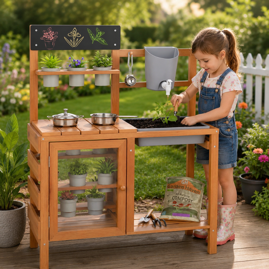 Little Teekies Wooden Mud Kitchen Outdoor Playset for Kids