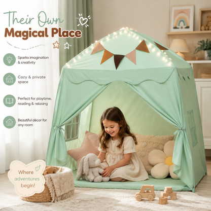 Little Teekie Kids Bed Tent Playhouse with Lights & Flags