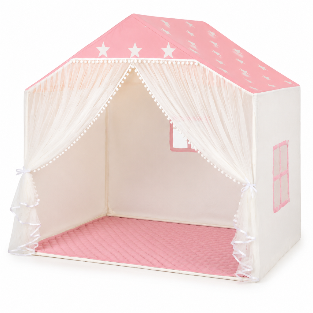 Little Teekie Pink Star Kids Play Tent with Padded Mat & Lights