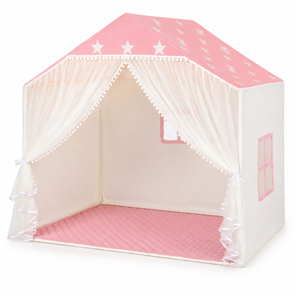 Little Teekie Pink Star Kids Play Tent with Padded Mat & Lights
