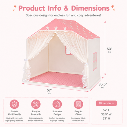 Little Teekie Pink Star Kids Play Tent with Padded Mat & Lights