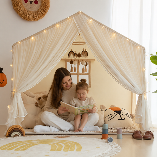 Little Teekie Boho Kids Play Tent with Curtains & Lights