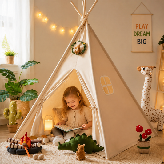 Little Teekie Kids Teepee Tent Playhouse with Lights & Campfire Set