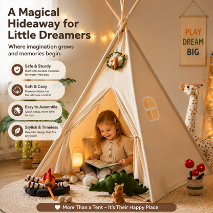 Little Teekie Kids Teepee Tent Playhouse with Lights & Campfire Set