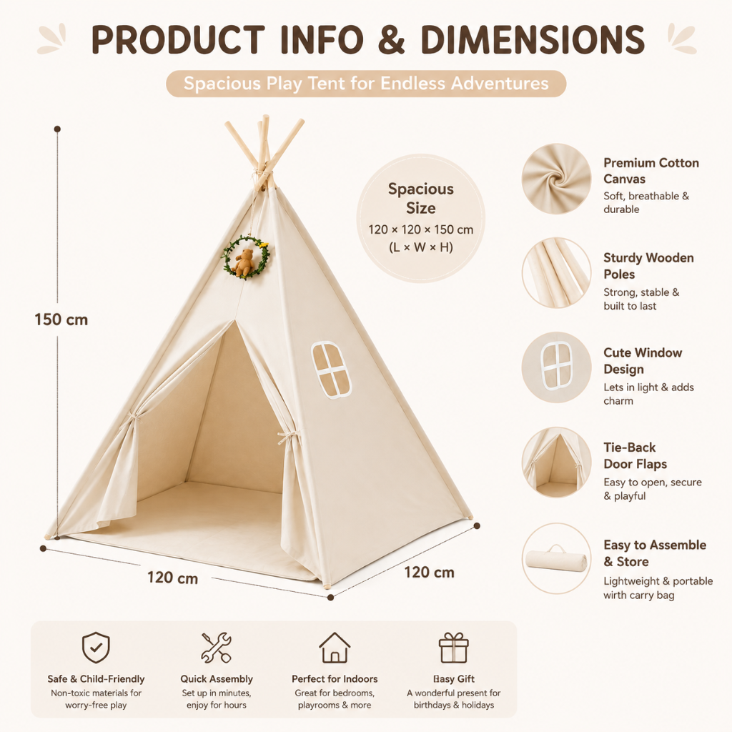 Little Teekie Kids Teepee Tent Playhouse with Lights & Campfire Set