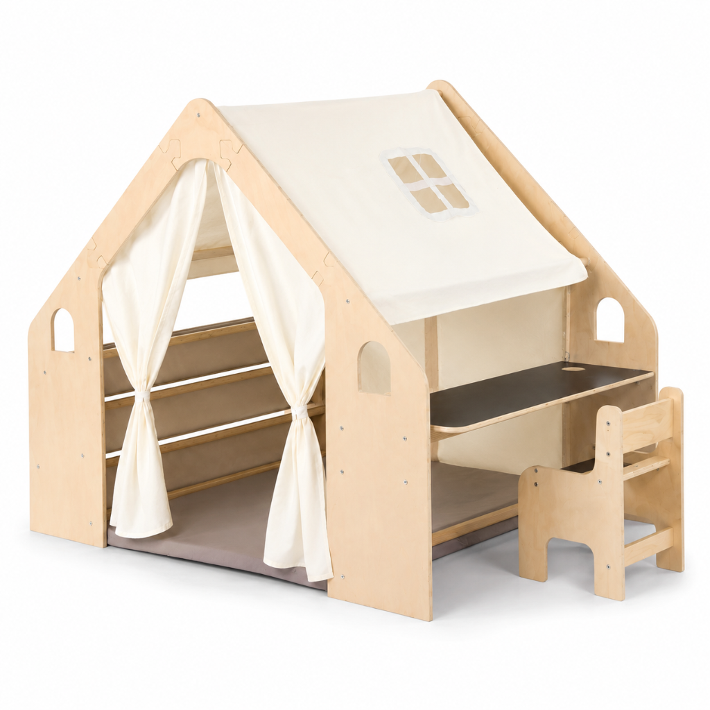 Little Teekie Wooden Kids Playhouse Tent with Storage & Table Set
