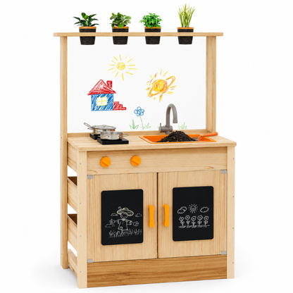 Little Teekie Wooden Mud Kitchen Play Set with Storage Cabinet & Sink