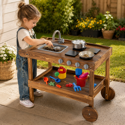 Little Teekie Rolling Outdoor Mud Kitchen Play Set with Sink