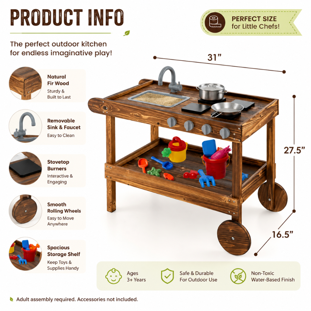 Little Teekie Rolling Outdoor Mud Kitchen Play Set with Sink