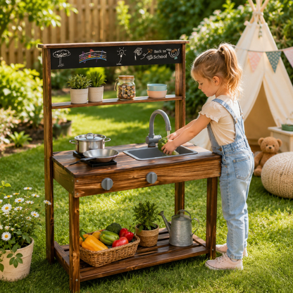 Little Teekie Outdoor Mud Kitchen Play Set with Sink & Blackboard