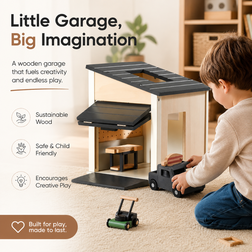 Little Teekie Wooden Dollhouse Garage Playset