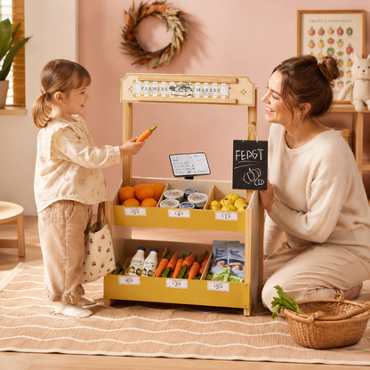 Little Teekie Wooden Farmers Market Play Stand Set