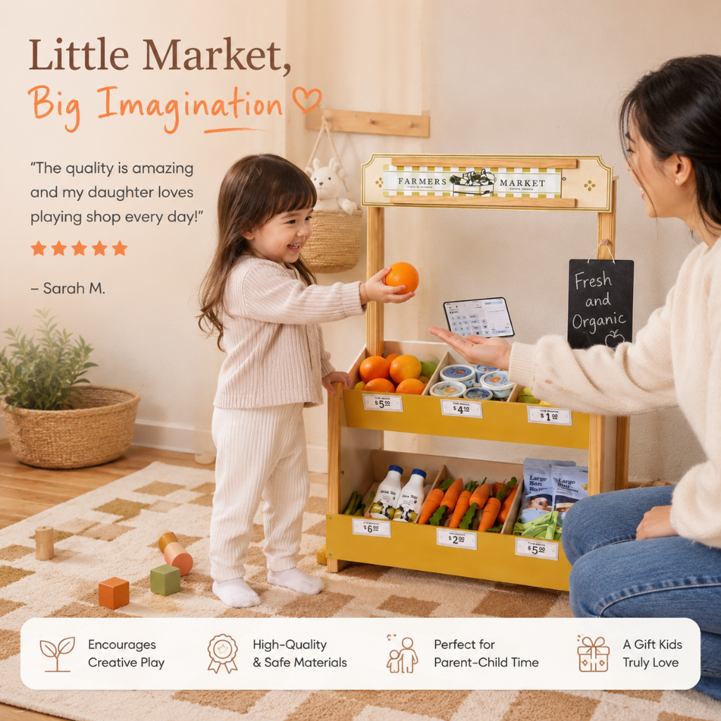 Little Teekie Wooden Farmers Market Play Stand Set