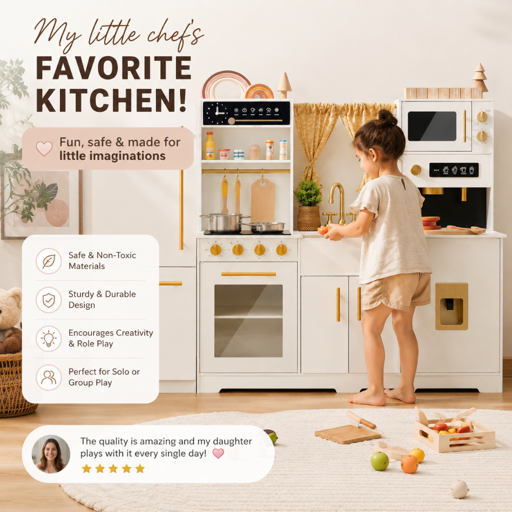Little Teekie Wooden Play Kitchen & Fridge Set