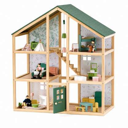 Little Teekie Wooden Dollhouse Playset with Family Figures