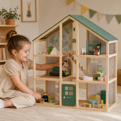 Little Teekie Wooden Dollhouse Playset with Family Figures