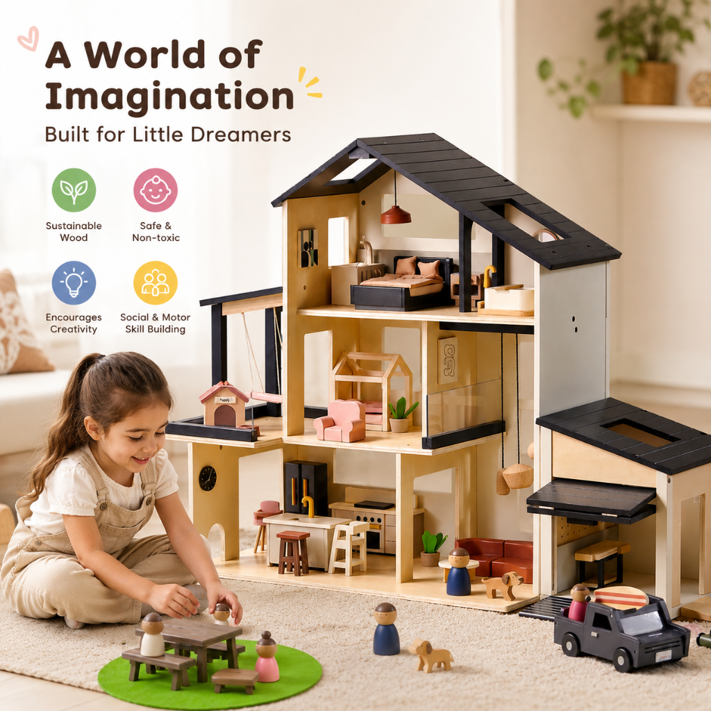 Little Teekie Modern Wooden Dollhouse with Garage