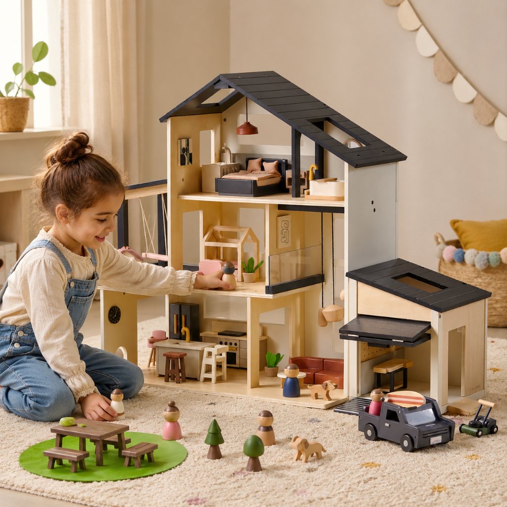 Little Teekie Modern Wooden Dollhouse with Garage