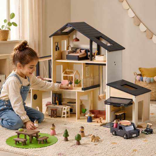 Little Teekie Modern Wooden Dollhouse with Garage