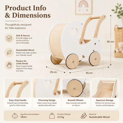 Little Teekie Wooden Baby Walker Doll Pram