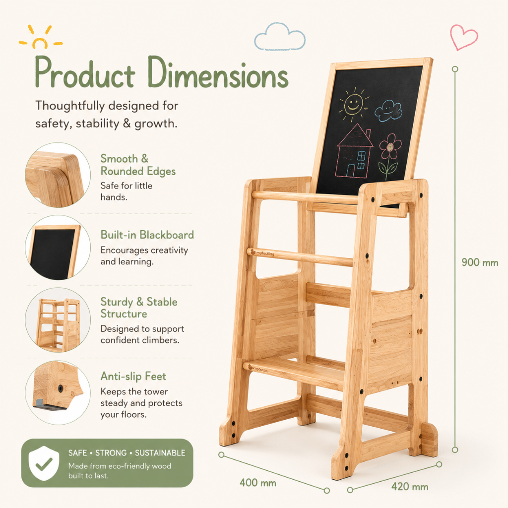 Little Teekie Wooden Adjustable Learning Tower with Activity Board