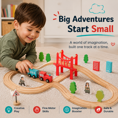 Little Teekie Wooden Train Track Set with Bridge