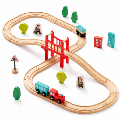 Little Teekie Wooden Train Track Set with Bridge
