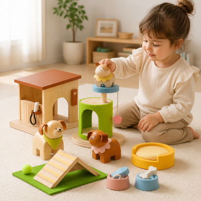 Little Teekie Wooden Pet Care Playset with Dog Figures