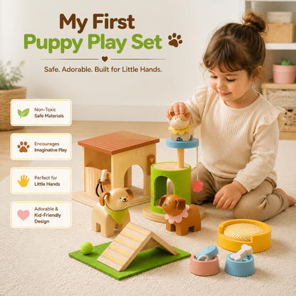 Little Teekie Wooden Pet Care Playset with Dog Figures