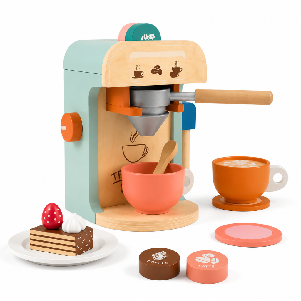 Little Teekie Wooden Kids Coffee Maker Play Set