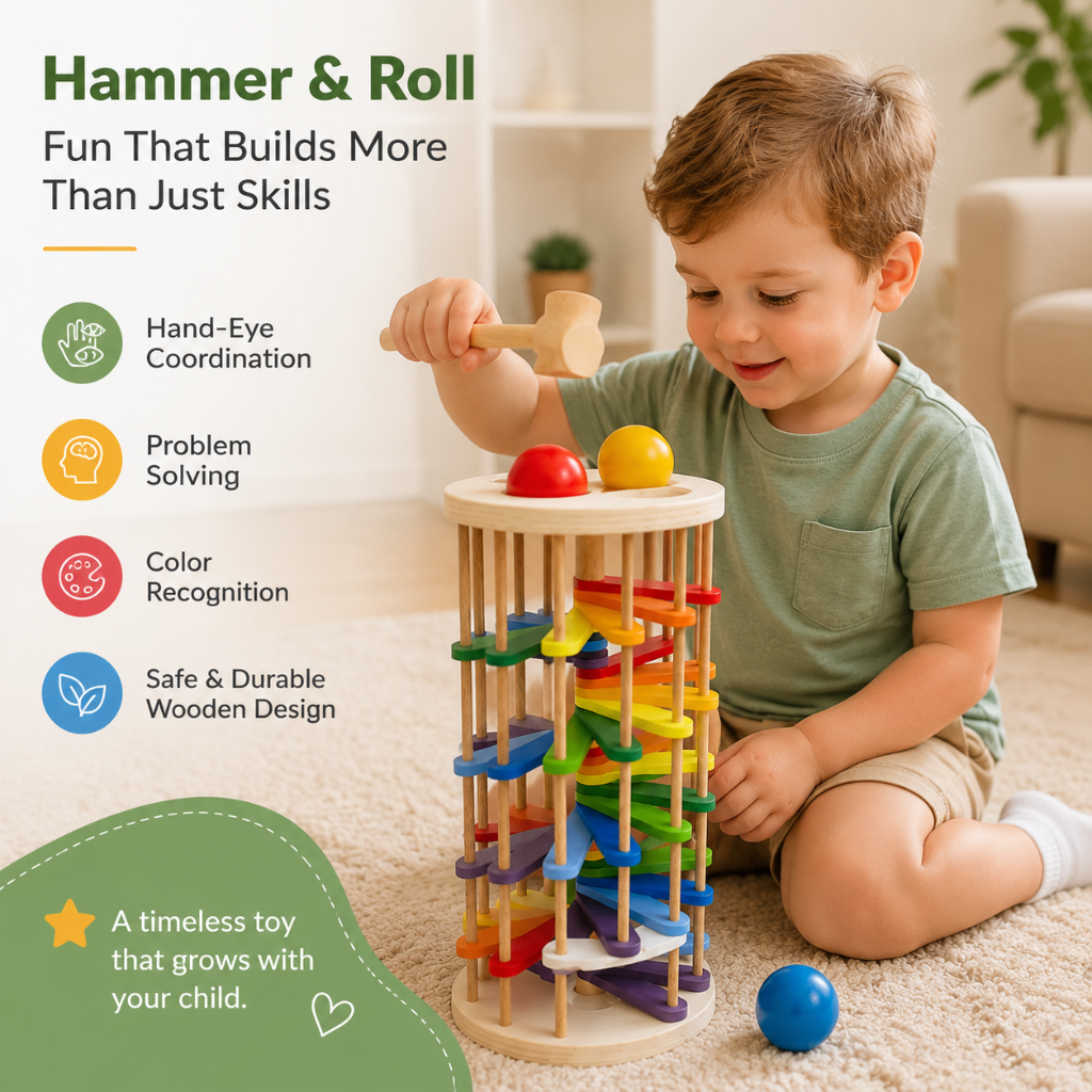 Little Teekie Wooden Pound & Ball Drop Tower