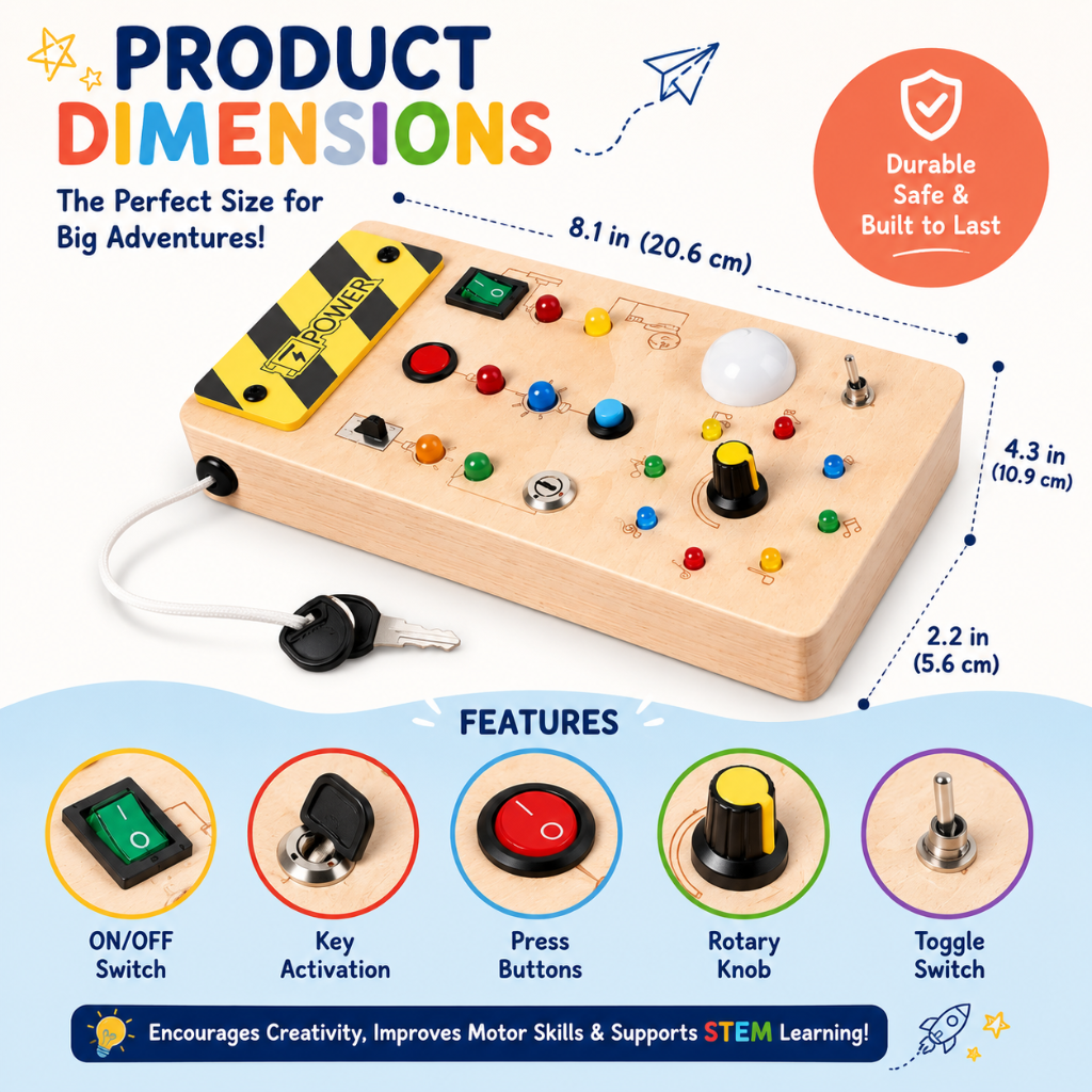 Little Teekies Wooden Switch Activity Board Kids Busy Learning Toy
